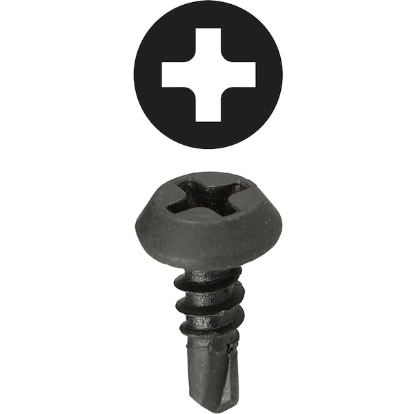 Sheet Metal Screw, #7 x 7/16 in, Black Oxide Steel Pan Head Phillips Drive, 500 PK